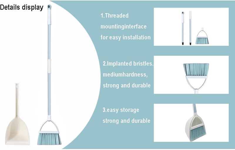 Xifando Mini Broom with Dustpan for Kids,Little Housekeeping Helper Set (White+Blue) - Image 3